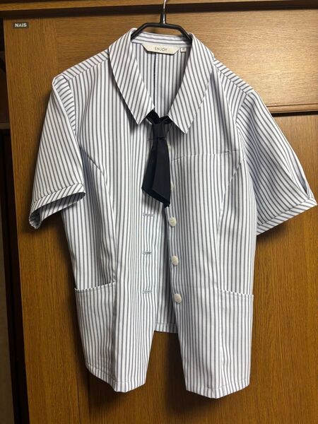 ENJOY ストライプ柄シャツブラウス リボンタイ付き 11号