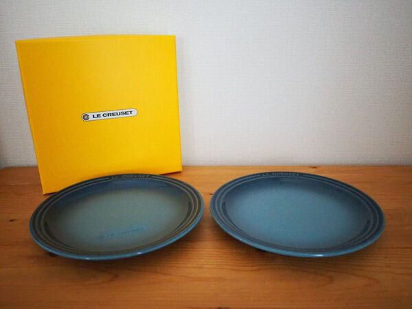未使用品★LE CREUSET ルクルーゼ ラウンドプレート 19cm マリンブルー 2枚セット/皿 食器 青