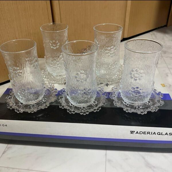 アデリアグラス グラス&コースター 5個セット ピコット 箱入り 未使用品