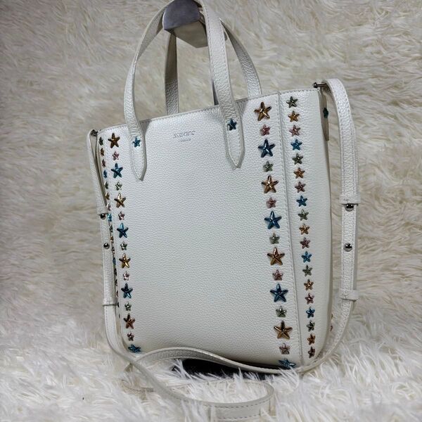 極美品 JIMMY CHOO PEGASI N/S LATTE 2WAY 鞄 ジミーチュウ ショルダーバッグ ハンドバッグ
