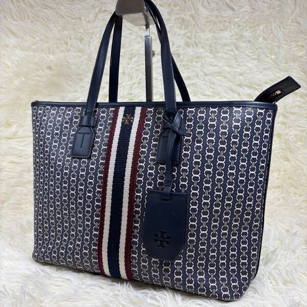 【美品】 トリーバーチ トートバッグ ジェミニリンク PVC ネイビー A4 Tory Burch