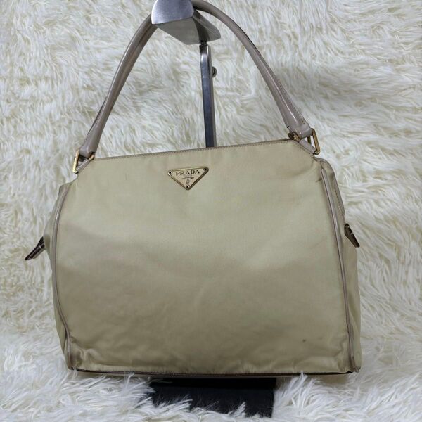 【希少】 PRADA プラダ テスートナイロン レザー ゴールド金具 三角ロゴ ナイロン ハンドバッグ
