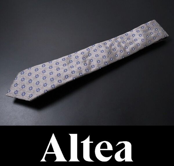9685◆altea アルテア◆ネクタイ◆定価16,500円◆剣先幅8㎝◆ベージュグレー&ネイビー◆シルクコットン◆イタリア製◆