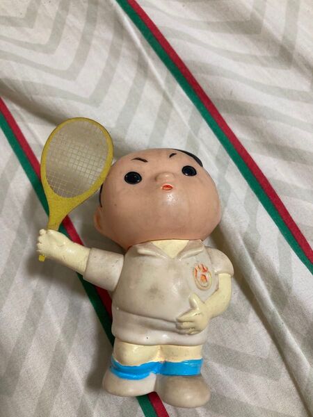 昭和レトロ 岩手銀行 がんちゃん ソフビ テニス 貯金箱 約10cm 当時物 インテリア アンティーク コレクション