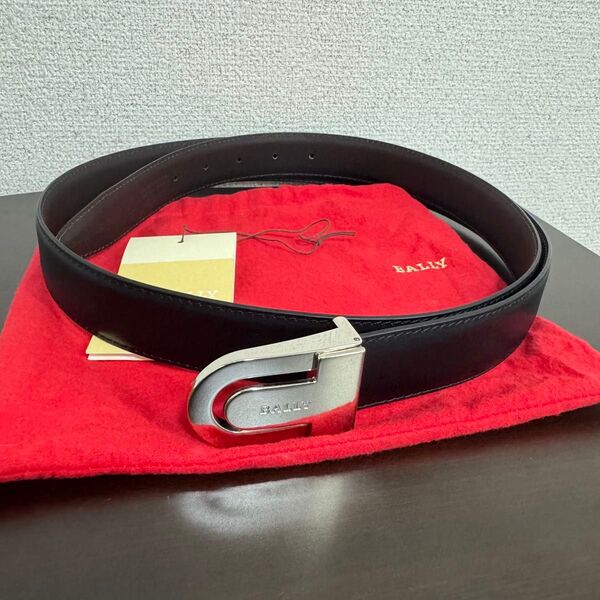 未使用 保管品 BALLY バリーレザーシルバー金 具リバーシブルベルト ブラック