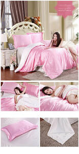 Lanlika 豪華なシルクサテン寝具セット　ソフト布団カバー　大人のベッドリネン フルサイズ（ダブル）ピンク