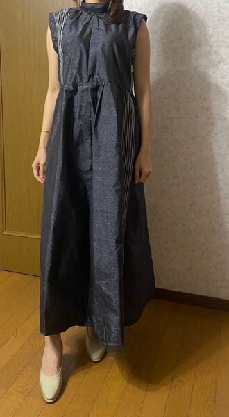 着物リメイクワンピース 大島紬正絹 Lサイズ
