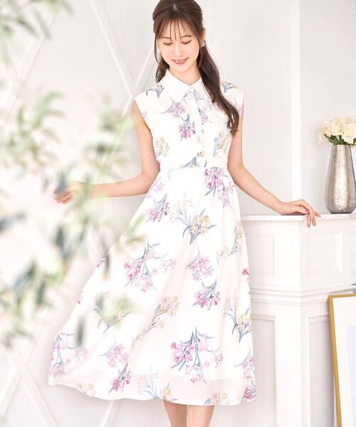 襟付きフロントタックフラワープリントワンピース tocco closet トッコクローゼット tocco トッコ 花柄ワンピース