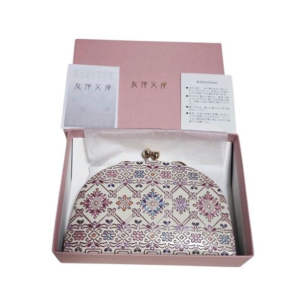 新品未使用 箱付き 友禅文庫 フラワーガーデン がま口 財布 牛革