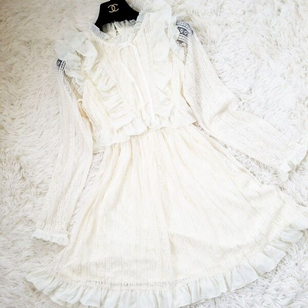 【美品】Deary 総レースセットアップフリルワンピース アイボリー 花柄 夢展望 M