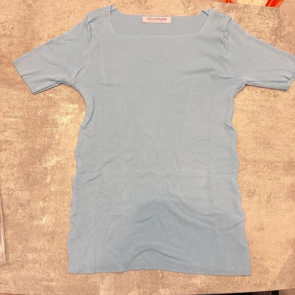 リブニット Tシャツ レディース 半袖 トップス カットソー ニットソー 五分袖