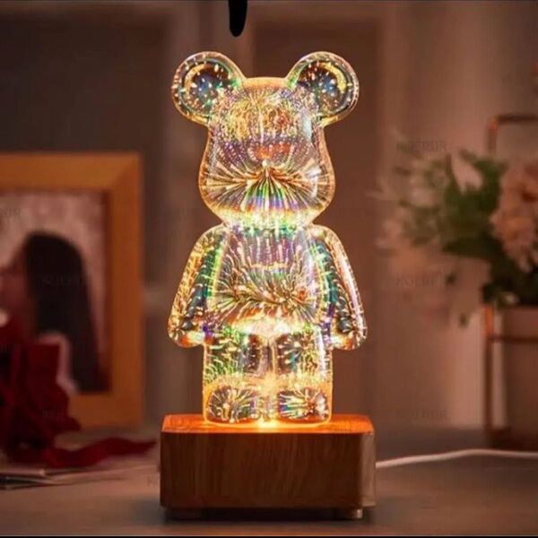 3D花火ベアナイトライト ガラスLEDテーブルランプ ベアブリック風