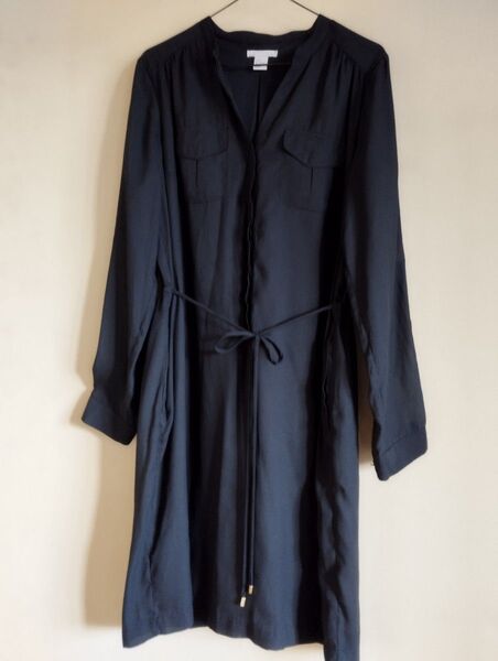 ☆HM&Mエイチアンドエム♪長袖チュニックワンピース♪ロールアップ♪黒 ブラック♪Lサイズ相当☆超美品!