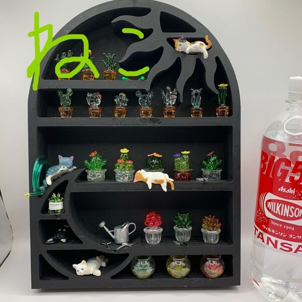 クリスタルサボテン多肉植物棚壁掛け飾り ガラスミニチュア細工 ハンドメイド