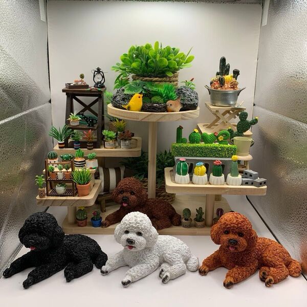 ハンドメイドミニチュア多肉植物サボテンフェイクガーデン トイプードル