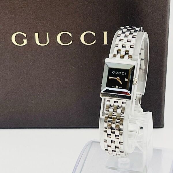 GUCCI グッチ Gフレーム YA128507 128.5 SS 3Pダイヤ クオーツ 腕時計 黒文字盤 箱/あまりご
