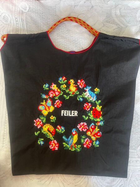 ⑨花・アヒル柄 刺繍 トートバッグ ボールアンドチェーン フェイラー ハイジ お好きな方 エコバッグ 黒