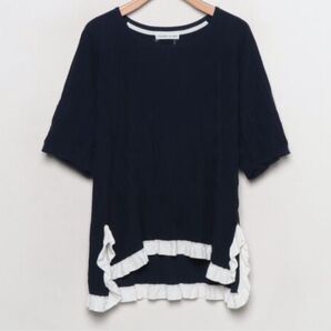 TSUMORICHISATO ツモリチサト フリルカットソー半袖 トップス ニット チュニック ブラウス ネイビー