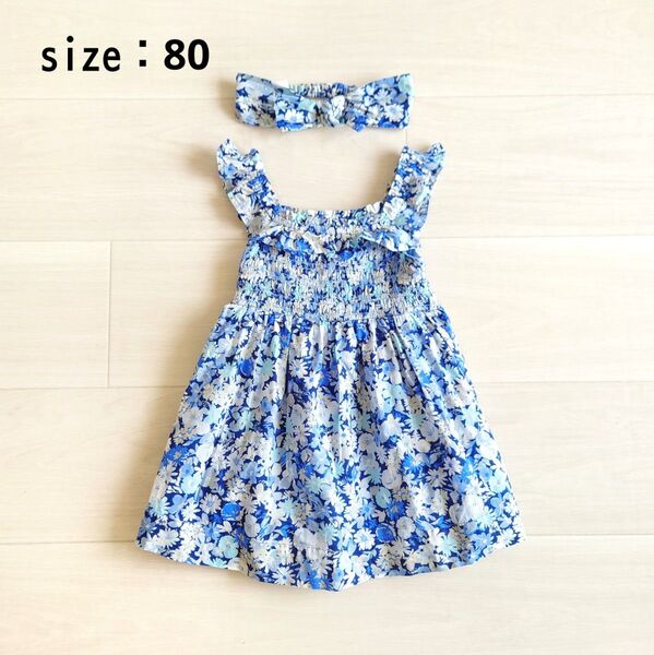 babyGAP スモックフローラルワンピース 80 花柄 ブルマ付き 女の子 総柄 ノースリーブ ワンピース