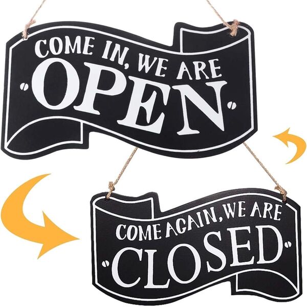 オープン クローズ open closeプレート 木製 ひも付き リバーシブル インテリア OPEN CLOSED 両面看板ボード