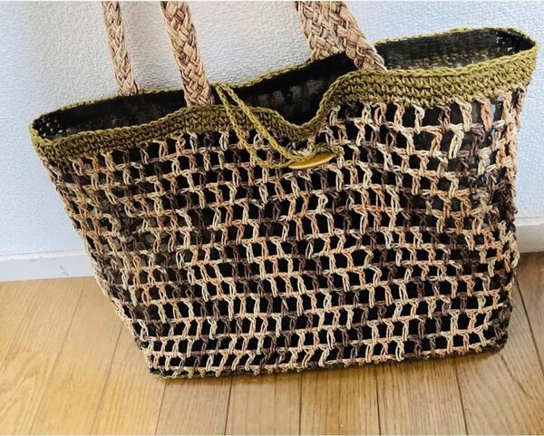 ハンドメイド メッシュバッグ ペーパーヤーン トートバッグ かごバッグ