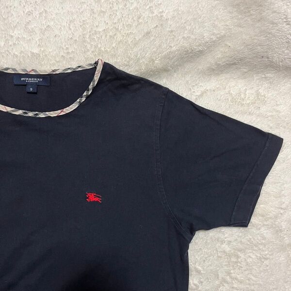 【Burberry】 ノバチェックロゴ刺繍クルーネック Tシャツ BLACK