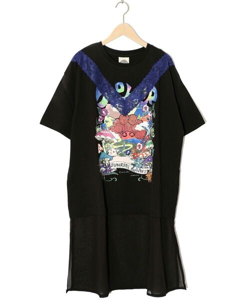キノコ柄シフォン切替ワンピース