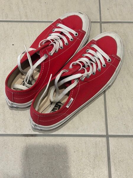 VANS バンズ スニーカー 赤 レッド ホワイト キャンバス シューズ 27 cm メンズ 美品