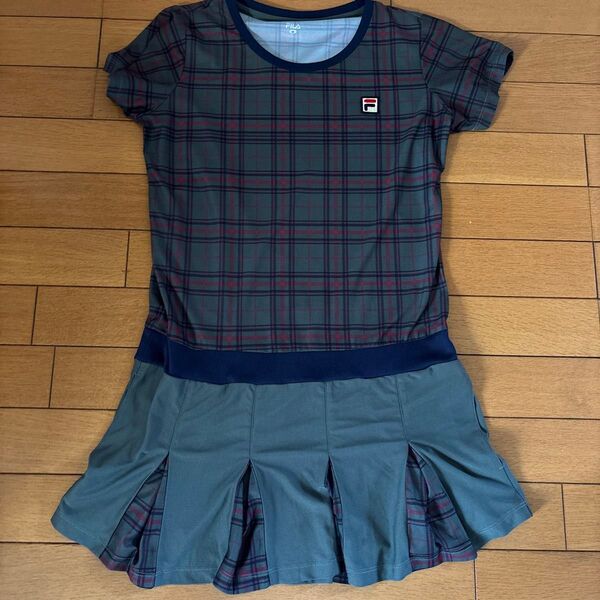 FILA テニスウェア ワンピース チェック&モスグリーン Mサイズ 美品