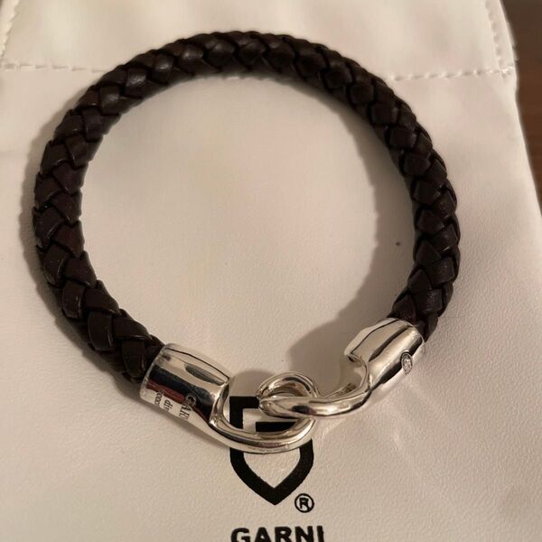GARNI ダークブラウンレザーブレスレット ガルニ シルバー 編み込みタイプ