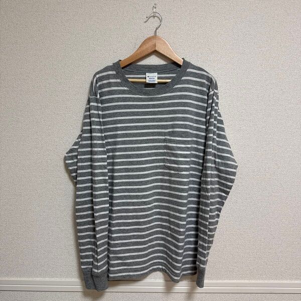 Tシャツ ボーダー グレー 長袖 ボーダー柄 Champion トップス 男女兼用 カットソー 特別価格★早い者勝ち★人気商品★
