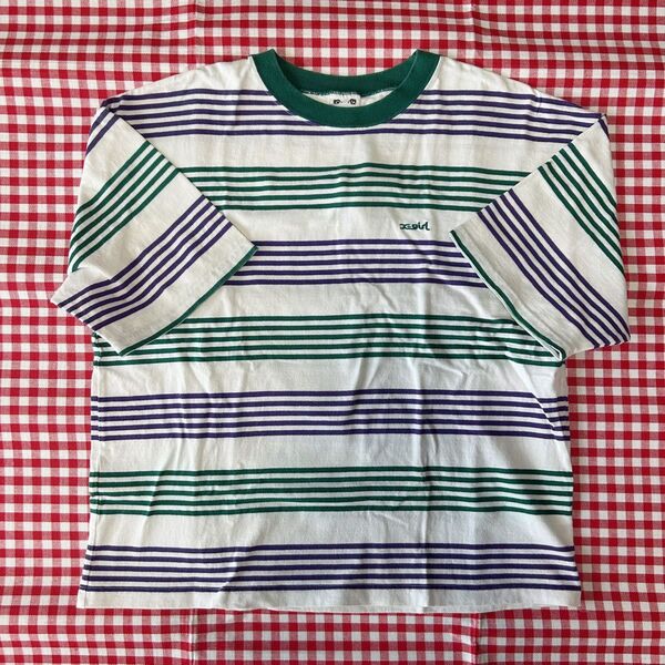 X-girl エックスガール STRIPED H/S TEE ボーダー Tシャツ グリーン ホワイト サイズ1