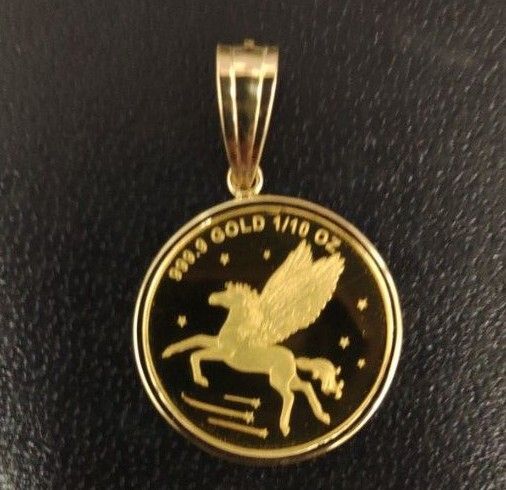 【一体型】【♪極美品♪】【♪希少品♪】ペガサス金貨K24 1/10oz約3,1g + K18枠約0,6g トップ 約3,6g