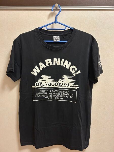 Langlitz Leathers ラングリッツレザー 半袖Tシャツ M 黒 ブラック USA 補修跡有り バイク バイカー