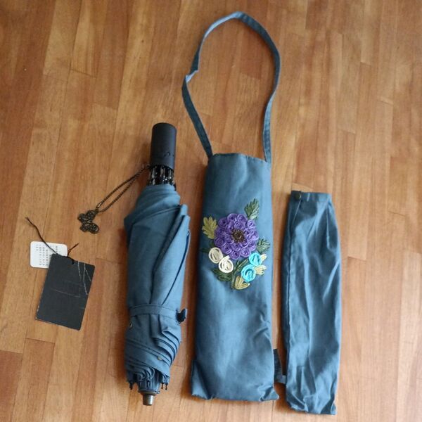 アナスイ 晴雨兼用 折りたたみ傘 花柄刺繍 ブルー系 ANNA SUI