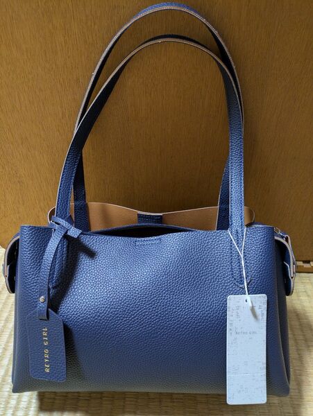 RETRO GIRL レトロガール バック ネイビー 濃紺 トートバッグ 肩掛け 合成皮革 中国製 送料無料 tote bag