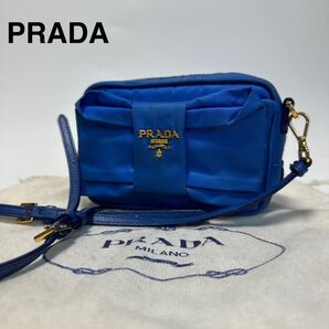 r16【美品】プラダ ナイロン レザー リボン ロゴ金具 ショルダーバッグ PRADA