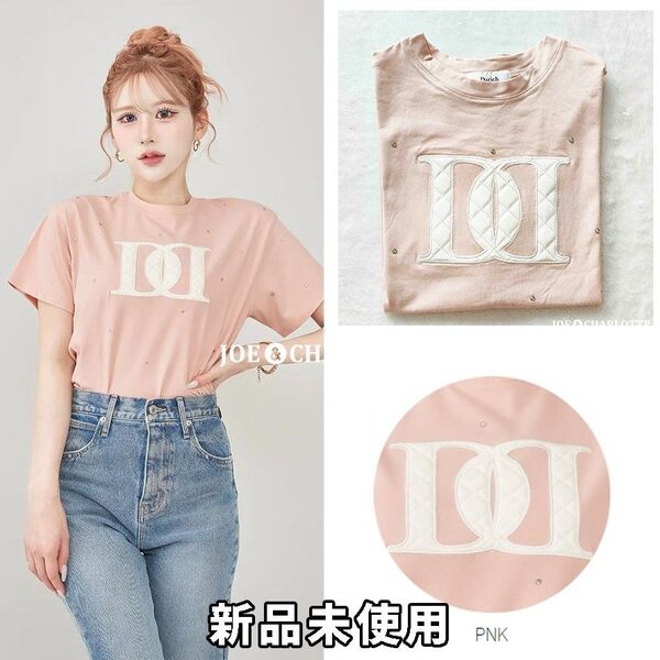 ダーリッチ darich キルティングアップリケビジューTシャツ ピンク