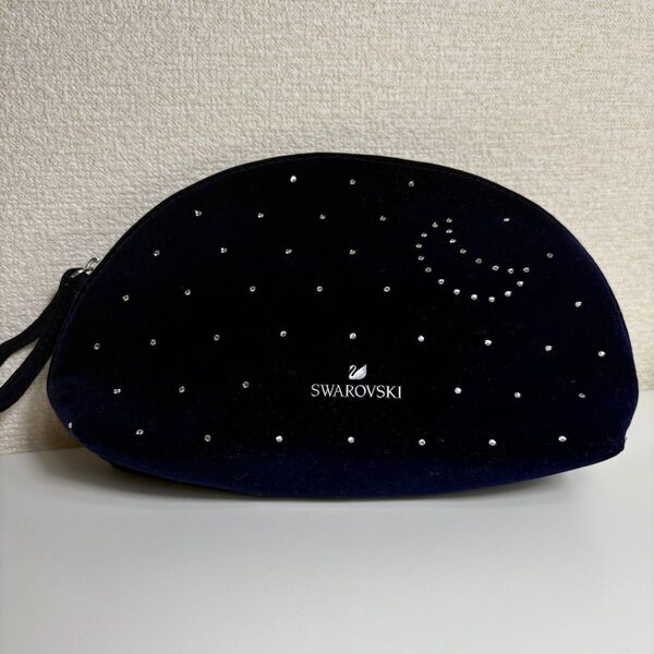 【非売品】SWAROVSKI ネイビー 半月型ポーチ ノベルティ コスメポーチ