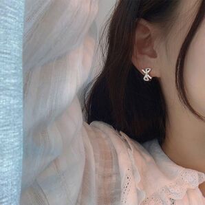 シルバー925 リボン リング ピアス フープ 女の子 刻印 シルバー