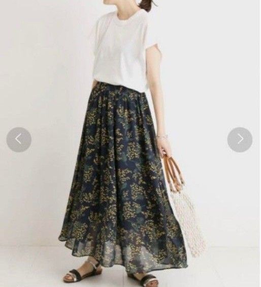 ◆美品◆SLOBE IENA スローブイエナ ミモザ柄 ロングスカート ネイビー