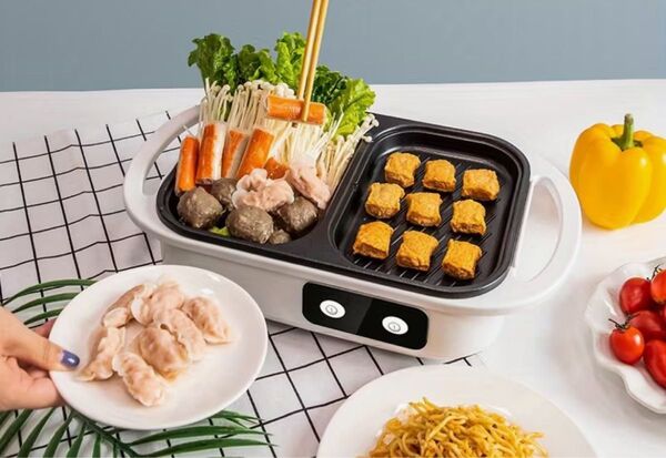 多機能電気ホットポット&無煙グリルホットプレートコンパクト調理鍋 新品未開封