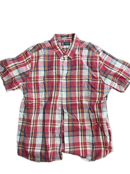 CHAPS 半袖シャツ チェック柄 レッド系 XL メンズ