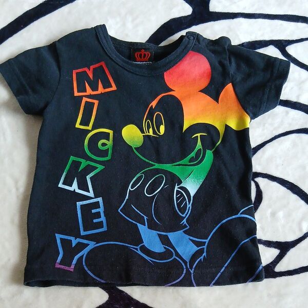ミッキーマウス レインボー プリントTシャツ 黒