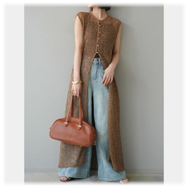 ★新品 2WAYネップメッシュワンピース/ブラウン lumier