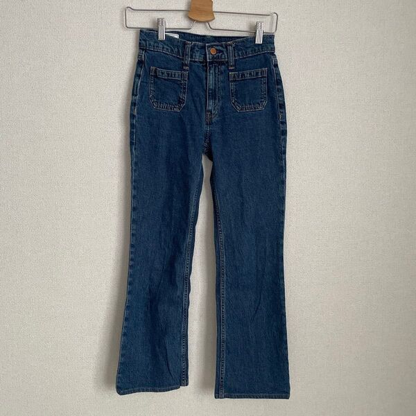 GAP ウォッシュウェル ミッドライズ ´90sフレアデニム 23 XXS ジーンズ デニムパンツ インディゴ 濃紺
