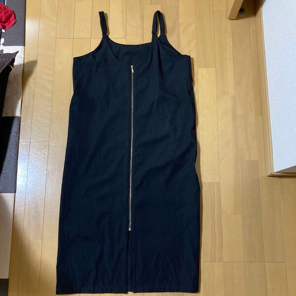L ワンピース フロントジップ チャック 黒 キャミソールワンピース