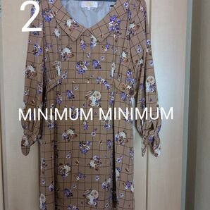 【MINIMUM MINIMUM】襟付き花柄ワンピースチュニック サイズ2 キャラメル