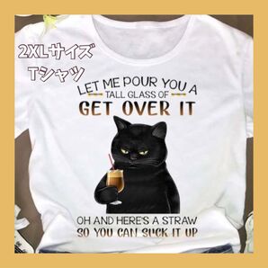 【人気】 猫 プリント Tシャツ カットソー イラスト 2XL ホワイト