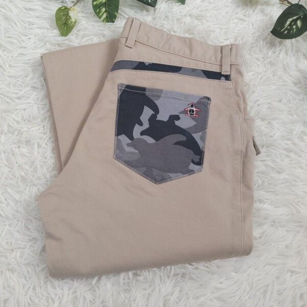 【極美品】munsingwear R.line メンズ ストレッチ ゴルフパンツ L ベージュ 迷彩柄 ゴルフ カジュアル